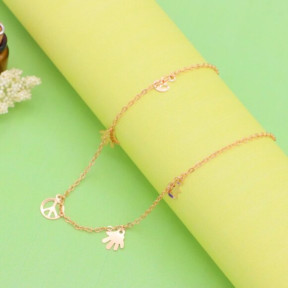 "Rose Gold Anklet with Peace & Charm Motifs,XPAL1035 - Picture 3 of 12